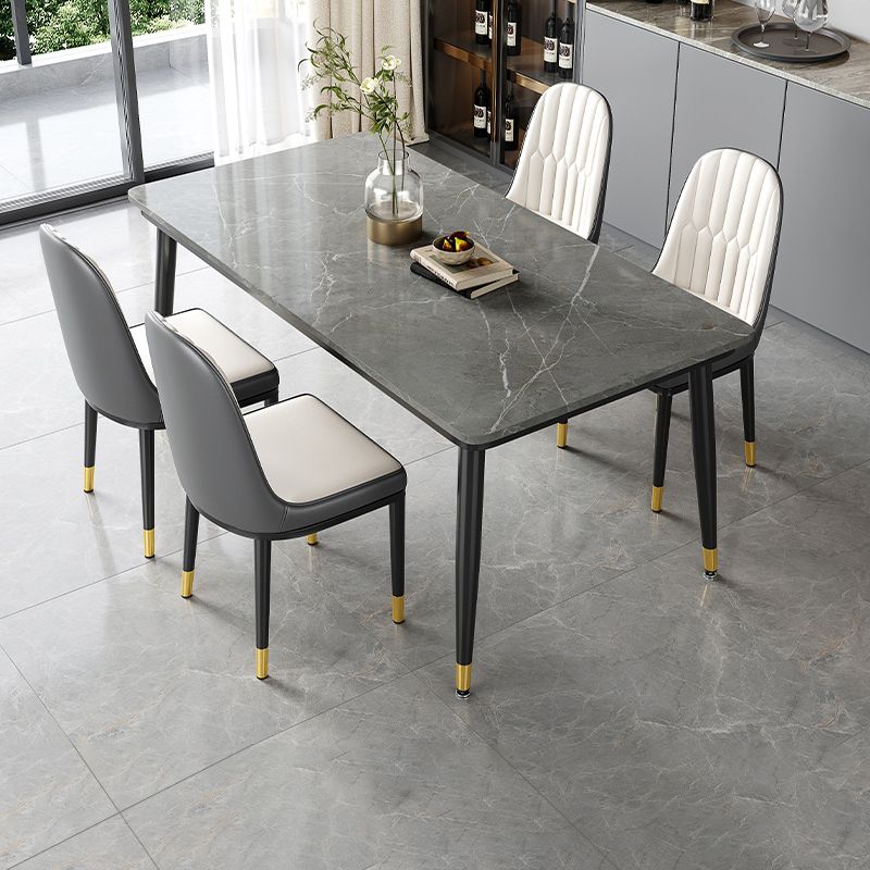 Rectangle Industrial Sintered Stone Dining Table 4 Legs Carbon Steel Base Table for Home