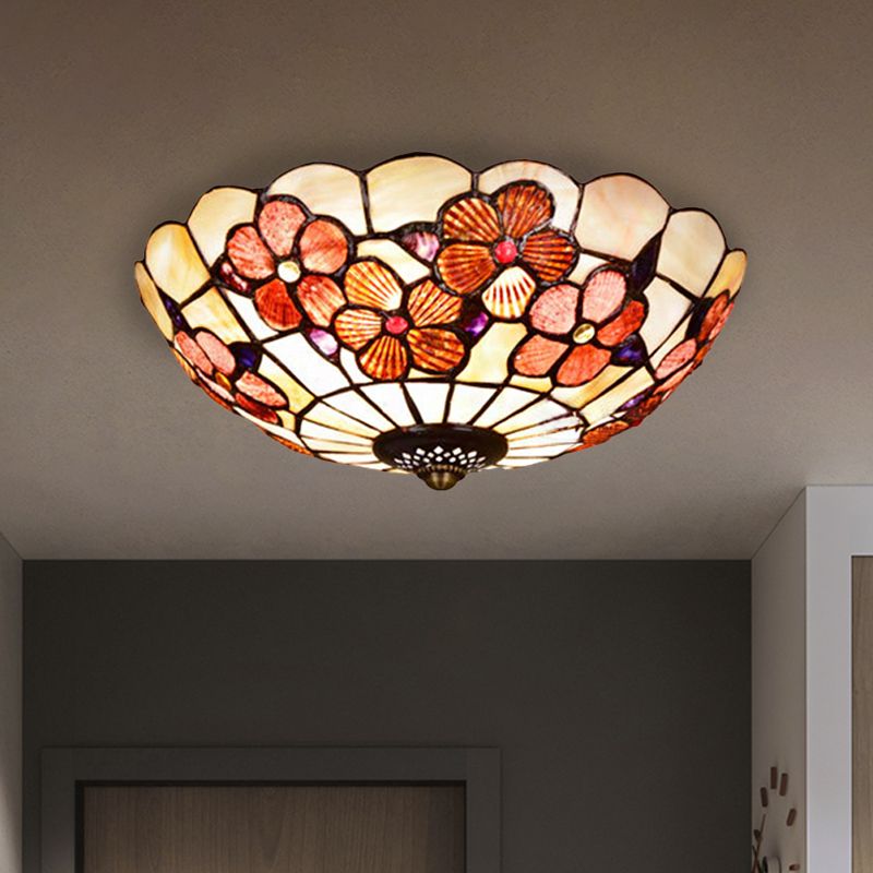 Plafonnier à motif pivoine, coquille Tiffany, 3/4 ampoules, plafonnier rose, 12"/16"/21" de diamètre