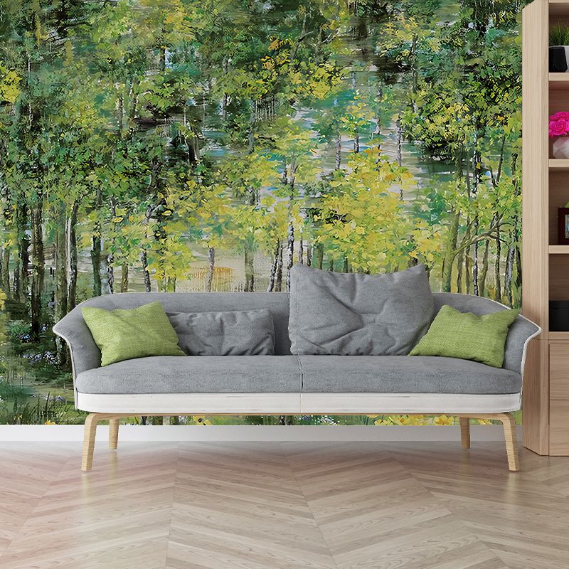 Large Illustration Deep Forest Mural for Guest Room Decor with Deep Forest Design in Dark Green