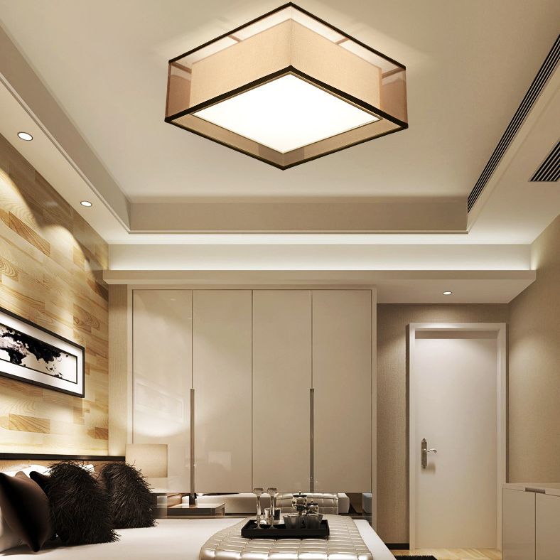 2-schermen stoffen plafondlamp rustieke woonkamer inbouwlamp in koffie