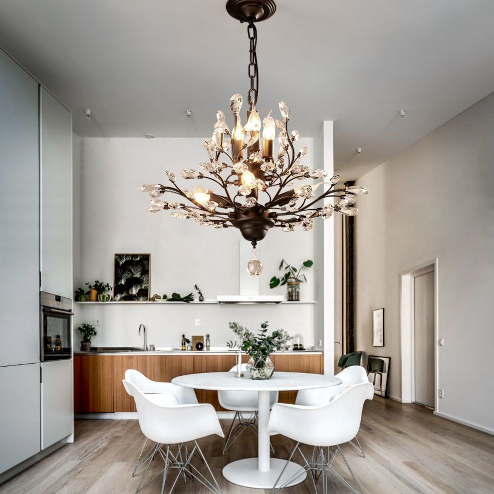 Ramas Sala de estar Hanging Chandelier Cristal de estilo tradicional Luz de lámpara de araña negra