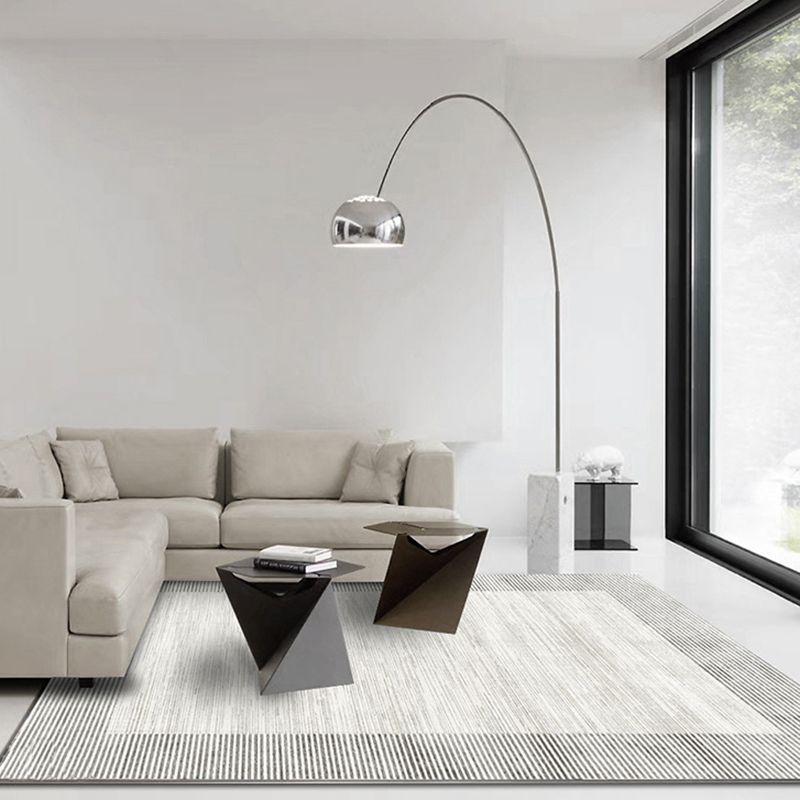 Gray Tone Modern Area Carpet Polyester Lines Printing Indoor Rug Easy Care Carpet for Living Room