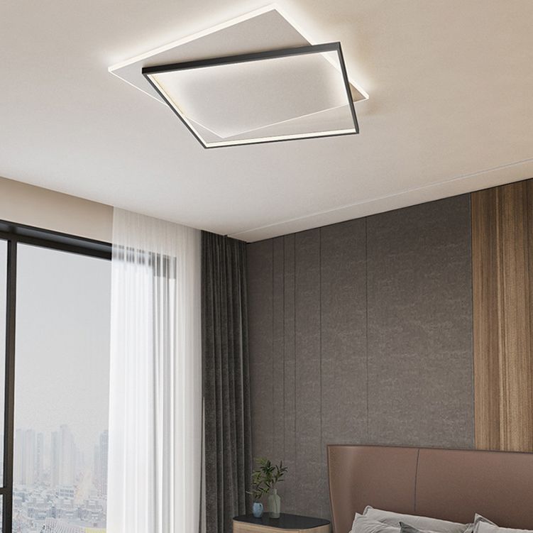 Moderne minimaliste métal encastré plafonnier carré superposé forme LED encastré éclairage de chambre à coucher
