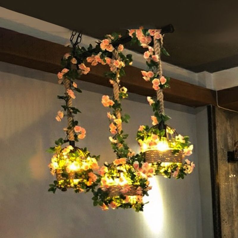 Black Metal Plant Island Ceiling Light Rustic Pendant Lighting for Restaurant