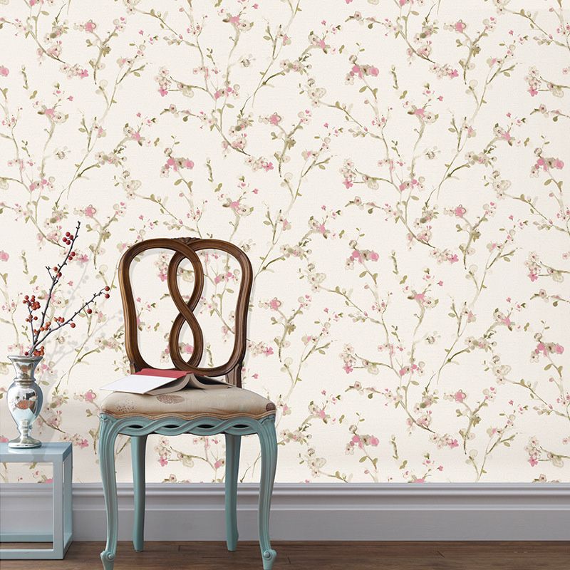 Natural Color Blossoms Wall Decor Moisture-Resistant Wallpaper Roll for Dining Room