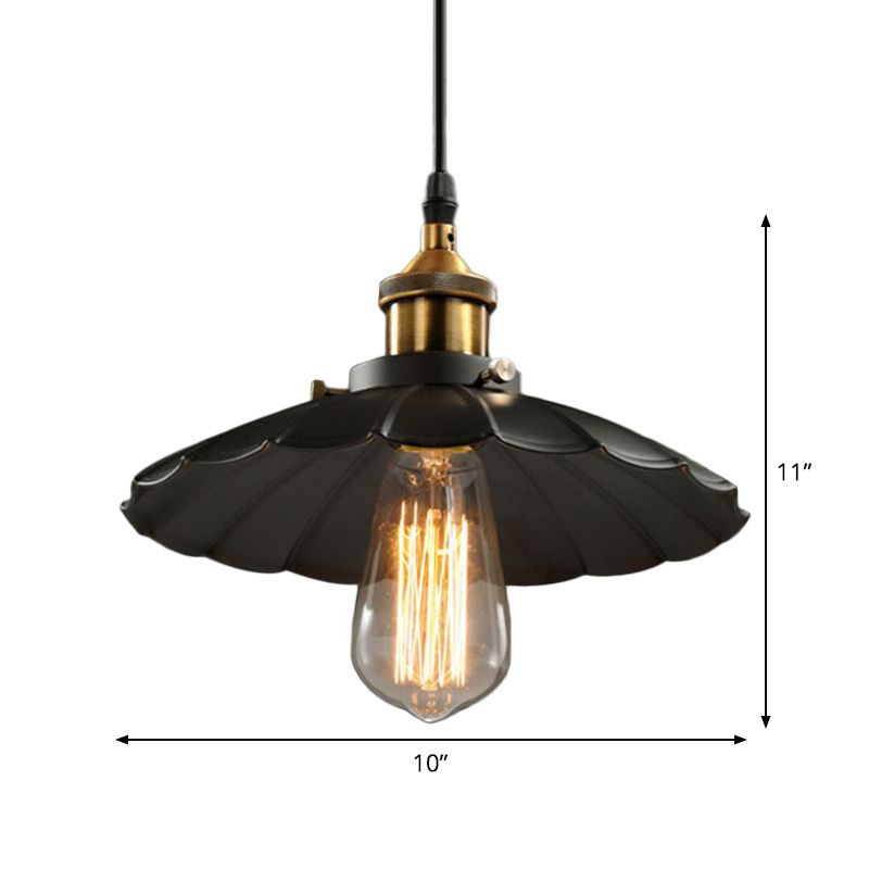 Floral Shade Beer Bar Drop Pendant Industrial Metallic 1 Head Black Plafond Suspension Lampe, 10 "Largeur