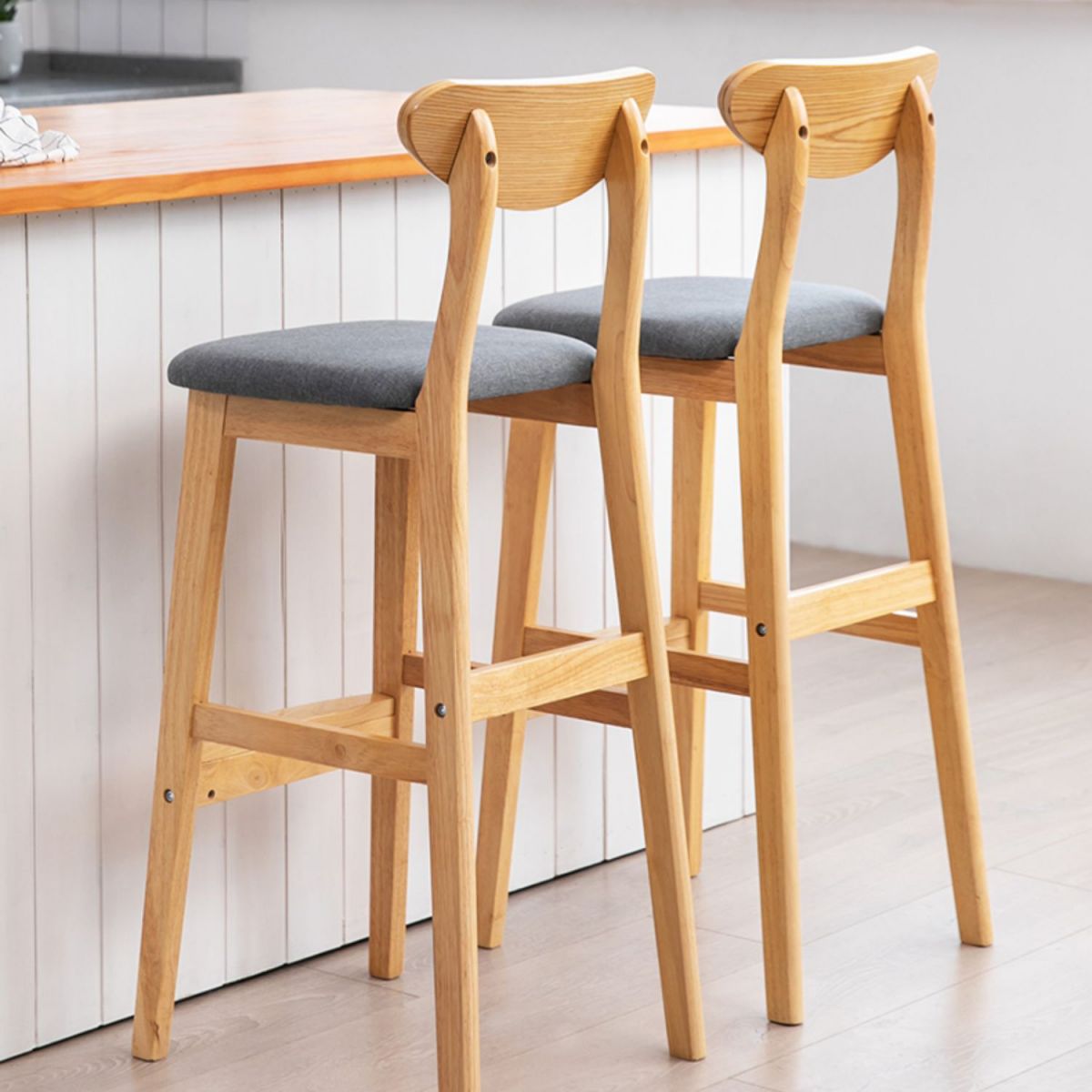 Scandinavian Matte Finish Upholstered Counter Height Stool Home Solid Wood Bar Stool