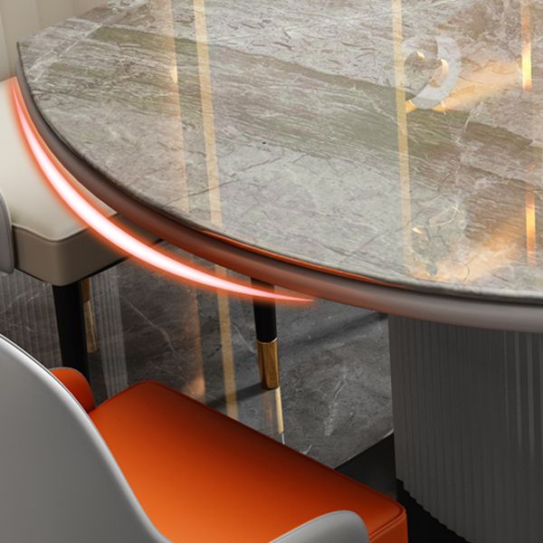 Modern Extendable Dining Table Round Stone Tabletop with Storage
