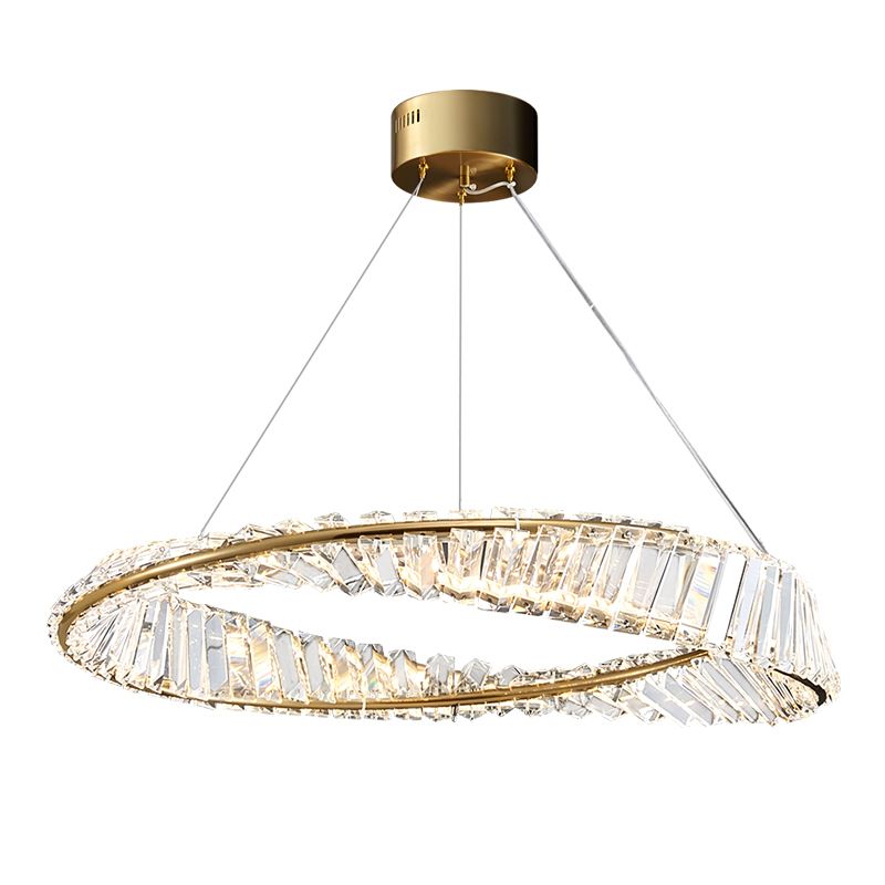 Modern Simple LED Hanging Pendant Light Crystal Circular Chandelier for Living Room