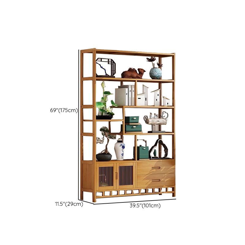 Contemporary Vertical Etagere Open Book Shelf Brown Bamboo Bookshelf for Study Room
