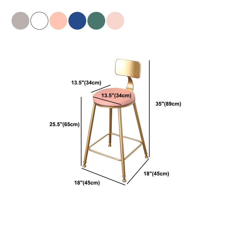 Glam Backrest Armless Counter Stool Iron Dining Room Bar Stool with Cushion and Pedal