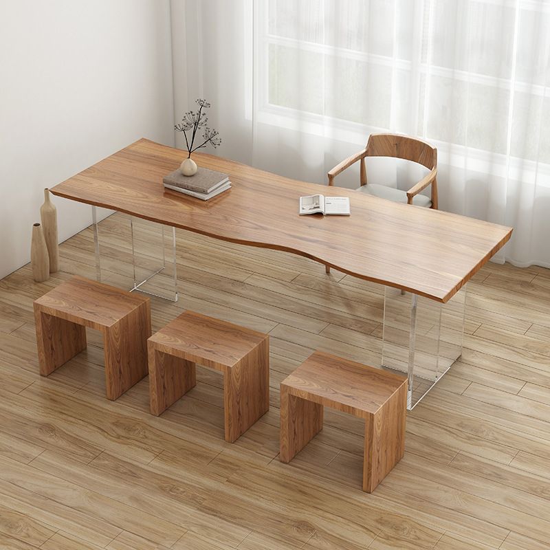 Contemporary Solid Wood Table for Restaurant Rectangle Table with Acrylic Base