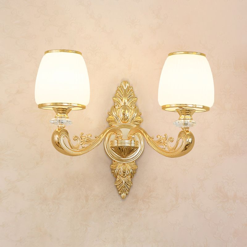 Gold Shaded Wall Lighting Simplicity Opal Glass Corridor Wall Light Fixture with Curved Arm