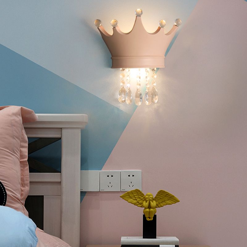 Modern Style Wall Light Colorful Crown Shape Wall Sconce with Crystal for Bedroom