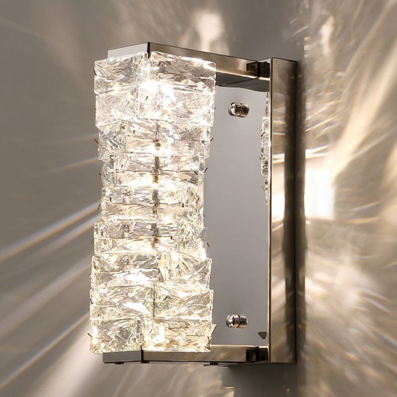 Silver Rectangular LED Wall Sconce in Modern Artistic Style Metal Wall Lamp with Crystal Shade