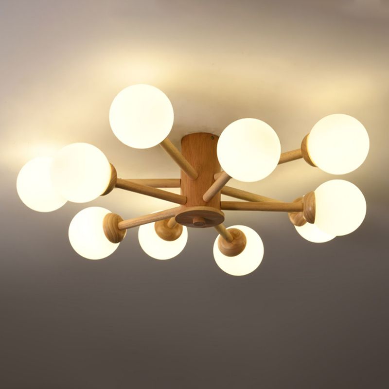 Nordic Style Wooden Ceiling Light Ball Shape Shade Ceiling Lamp for Living Room