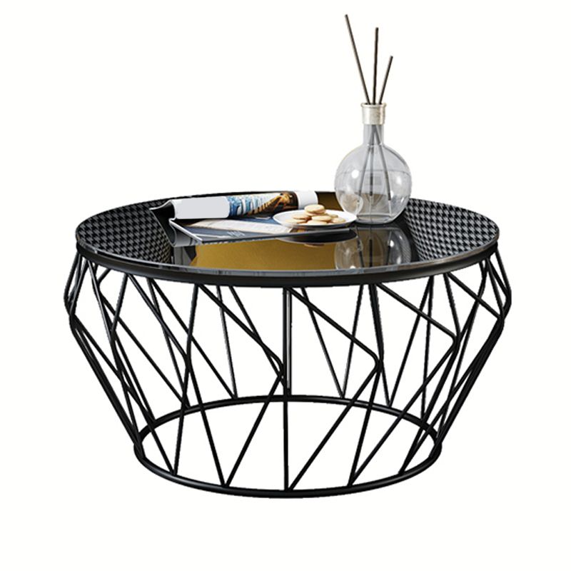 Frame Modern Simple Cocktail Table Round Glass Top Coffee Table - 17.72" H