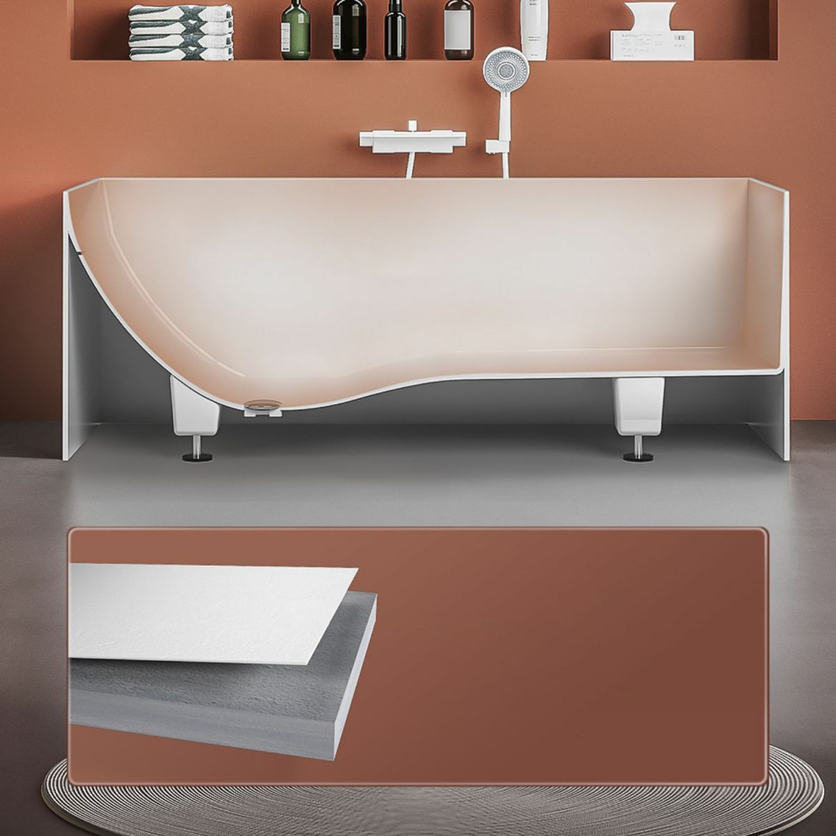 Modern Stone Rectangular Bathtub Antique Finish Flat Bottom Bath Tub
