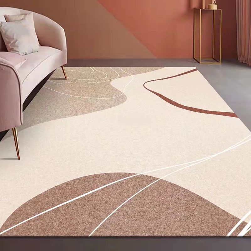 Dark Orange Color Block Rug Polyester Nordic Rug Washable Rug for Living Room