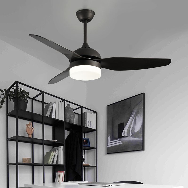 Metall Black Deckenventilator Leichte Trommel zeitgenössische 3 Klingen LED SEMI BUSH MOUND LAMP, 48 "W.