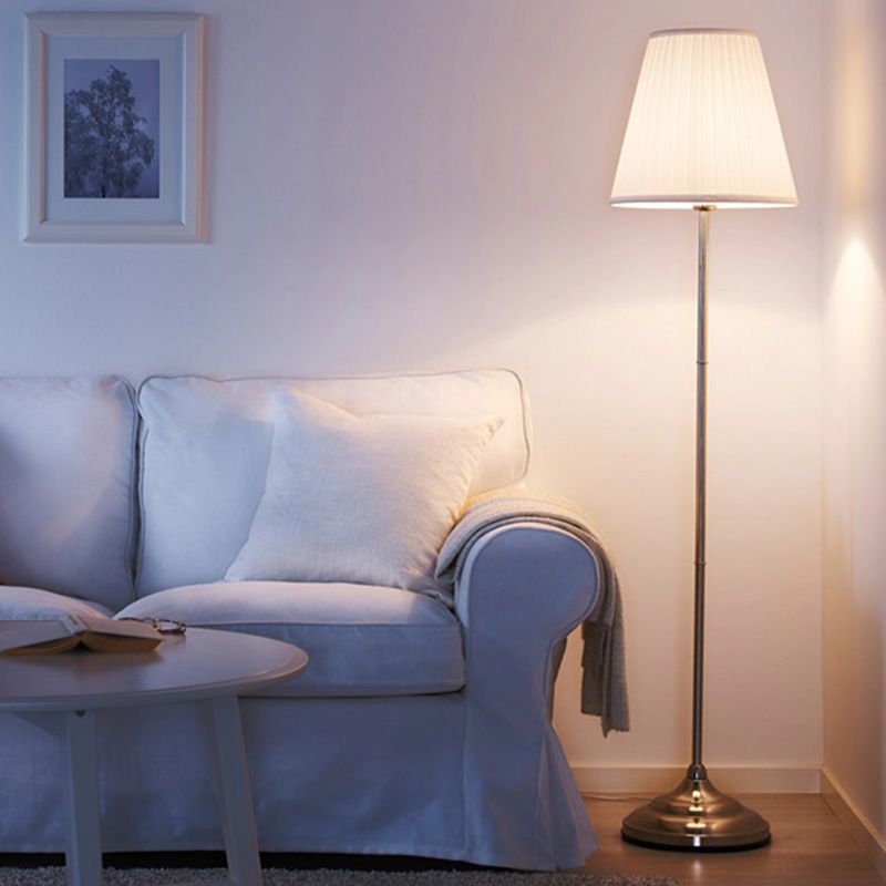 Brown Pleated Shade Standing Light Vintage Fabric 1 Head Living Room Floor Lamp with Pull Chain