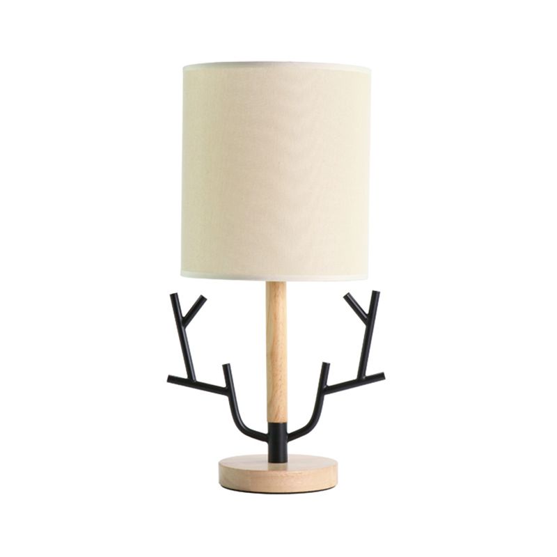 Ast Night Tischlampe moderne Holz 1-Licht schwarzes Lesen mit Fass Stoffton für Schlafzimmer