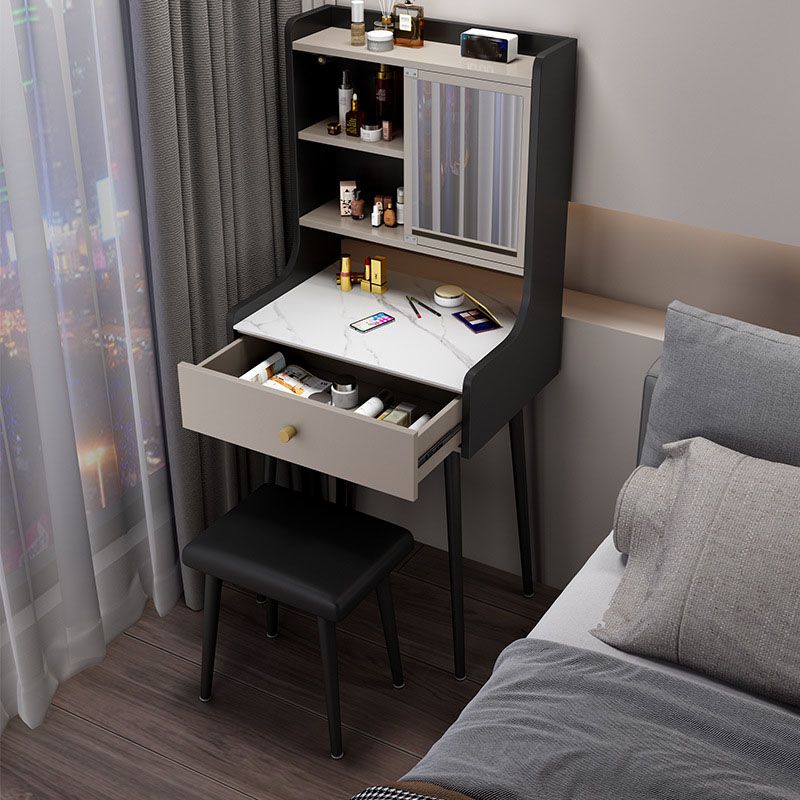 Contemporary Stone Top Vanity Set with Storage in Black/Grey