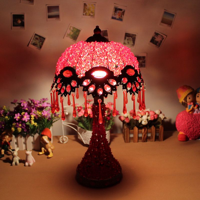 Handgeweven geschulpte nachtkastje lamp Boheemse acryl 1-licht koperen nachtstandlicht licht met druppel franje