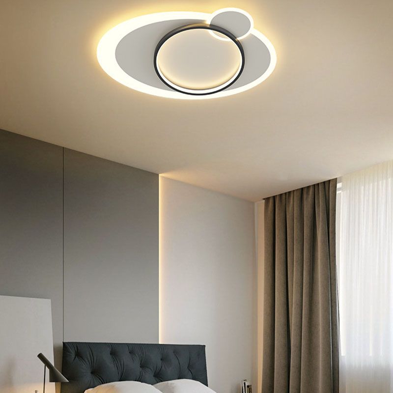 Lámpara de techo LED ovalada de hierro forjado, montaje empotrado acrílico en blanco y negro, estilo minimalista moderno