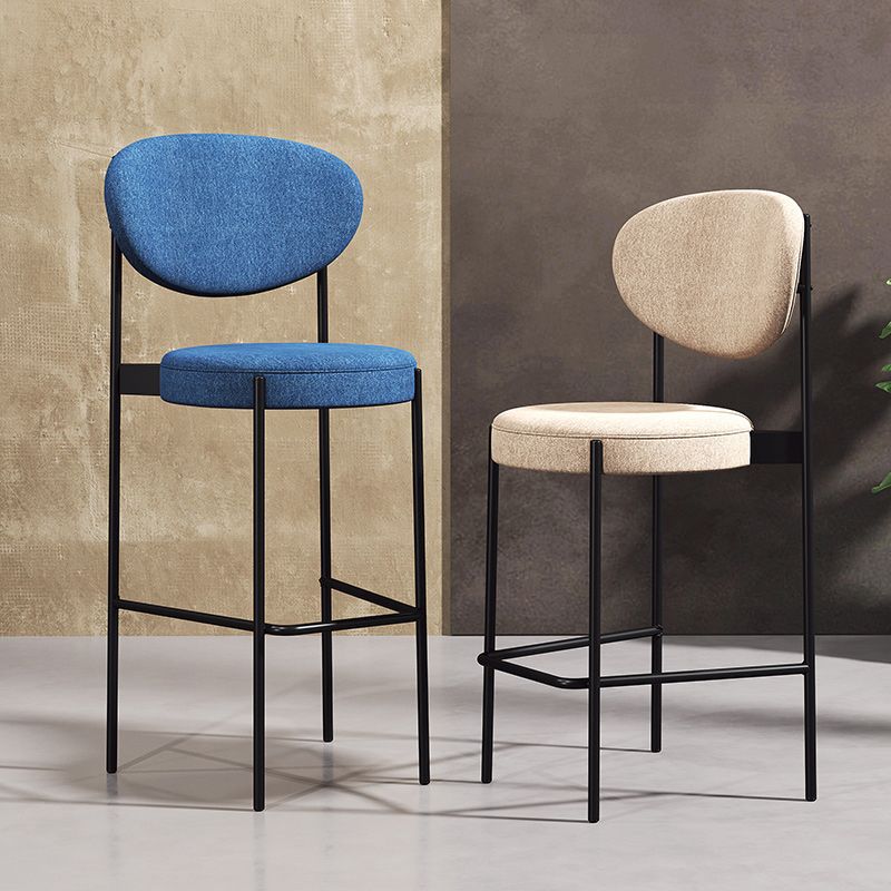 Industrial Upholstered Armless Bar Stool Round Seat Bar Chair with Metal Legs