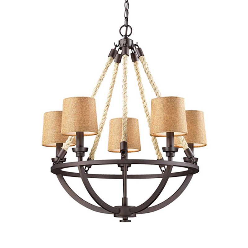 5/6 Lights Ceiling Light Traditional Tapered Fabric Hanging Chandelier in Beige for Dining Room