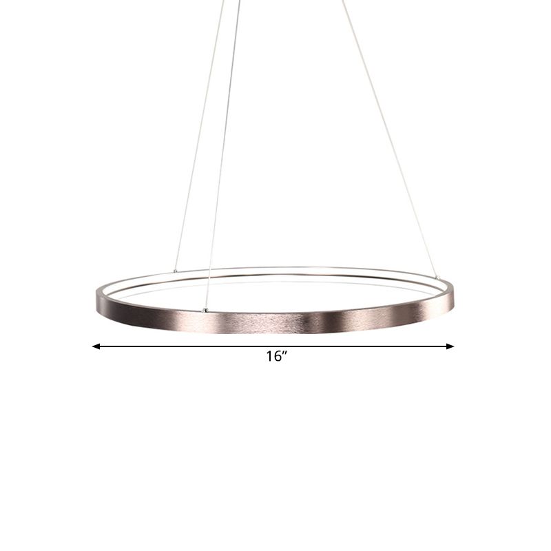 Circle Aluminum Chandelier Light Simplicity Polished Brown 16"/23.5" Wide LED Pendant Lighting in Warm/White/Natural Light
