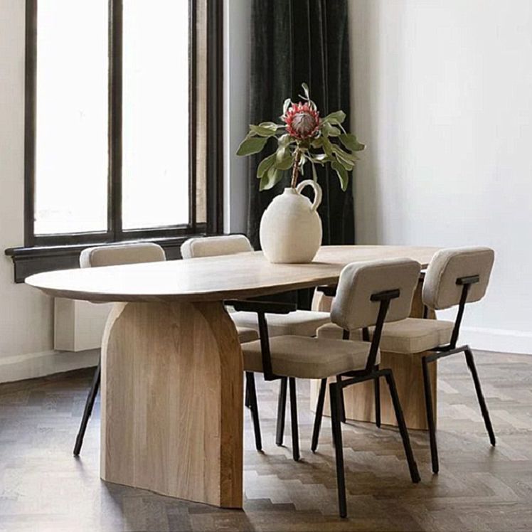 Ovaal dubbele voetstuk moderne tafel massief hout vaste tafel voor thuisgebruik