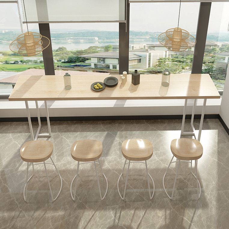 Pine Wood Bar Dining Table Contemporary Bar Table with Double Pedestal Base