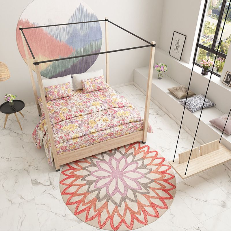 Orange Pattern Rug Polyester Traditional Rug Non-Slip Backing Rug for Living Room
