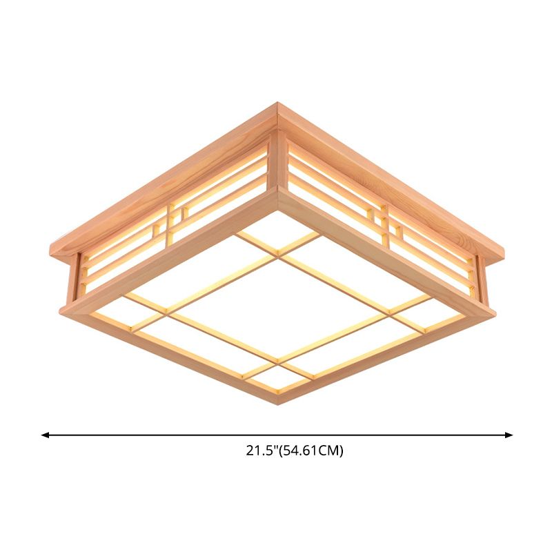 Wooden Flush Mount Ceiling Light LED Square Flush Mount Light for Living Room Bedroom