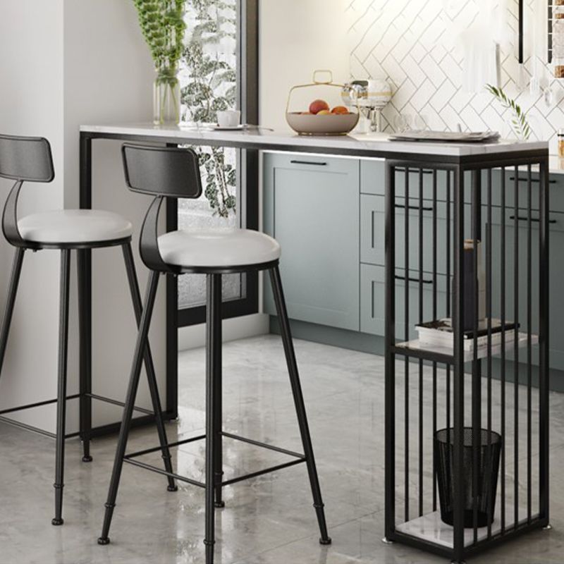 Contemporary Rectangle Bar Table Faux Marble Bar Dining Table with Storage