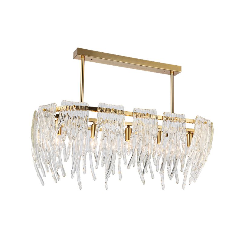 Oblong Crystal Island Pendant Light Postmodern 5 Lights Dining Room Down Lighting in Gold