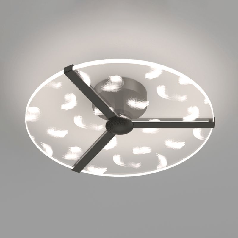 Round Shape LED Feather Ceiling Lamp Modern Aluminium 1 Light Flush Mount for Bedroom