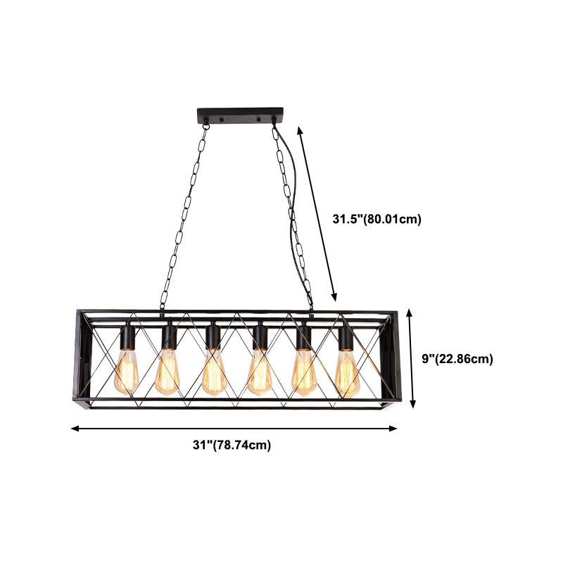 Industrial Rectangular Island Pendant Lights Metal Multiple-Light Island Light Fixtures