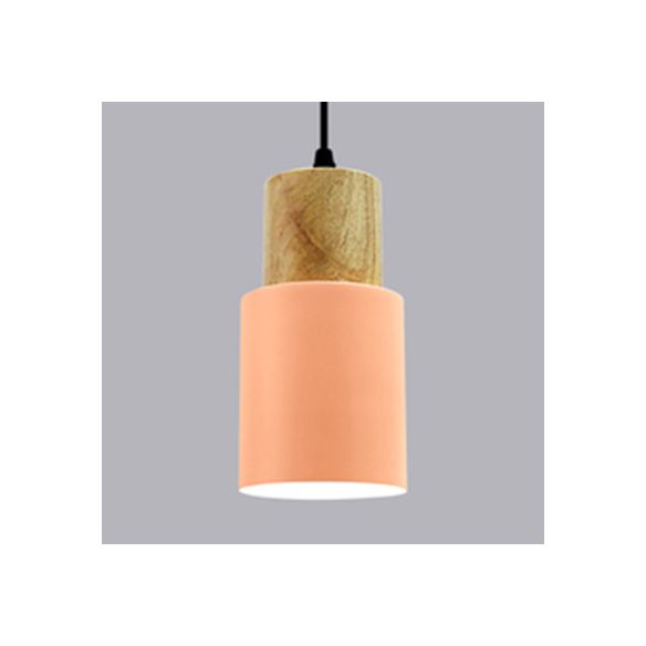 Metal & Wood Cylindrical Hanging Lamp Office Hallway 1 Light Modern Small Pendant Light