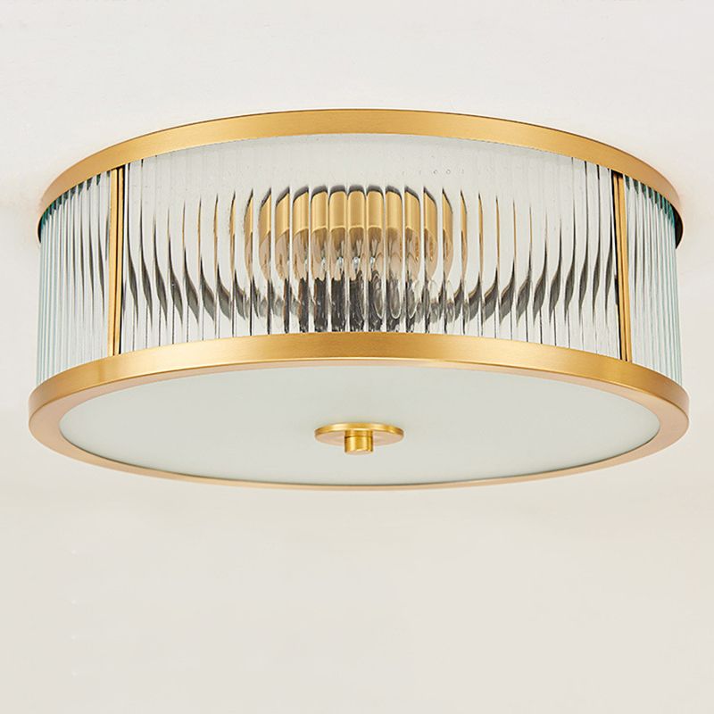 Montura de oro de vidrio en la circular de cobre de estilo clásico de cobre Luz de techo para sala de estar