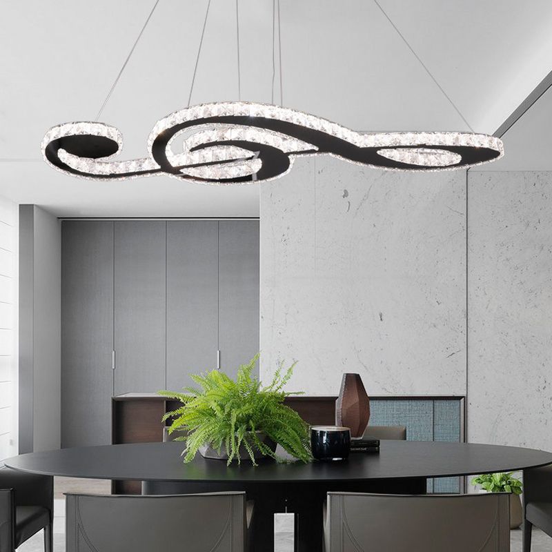 Contemporary Pendant Lights Note Shape Island Lamps Crystal 3 Light for Kitchen Island