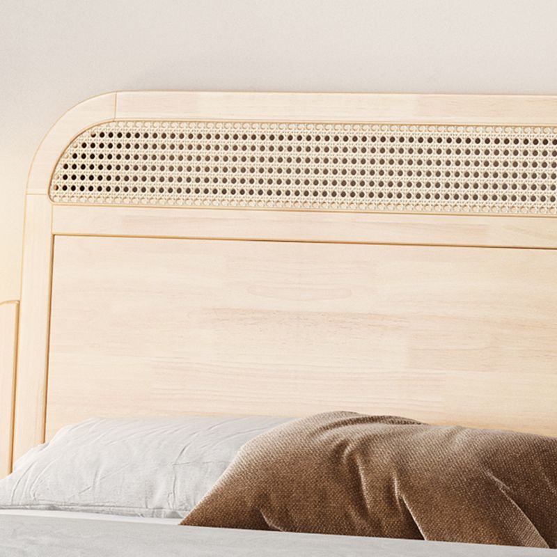 Natural Tropical Standard Bed Rattan and Rubberwood Panel Bed with Headboard