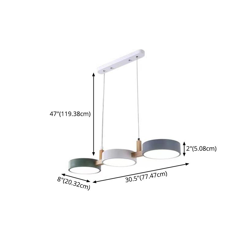 3-Light LED Island Light in Modern Creative Style Wooden Macaron Pendant Light with Acrylic Shade