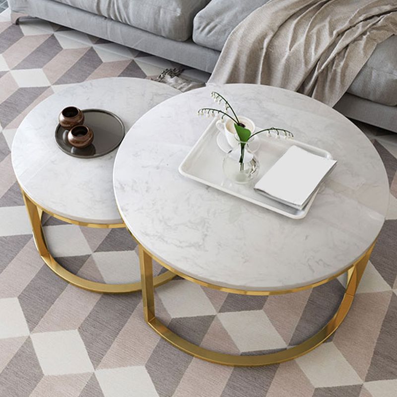 Frame Glam Simple Coffee Table Marble Round Cocktail Table Set