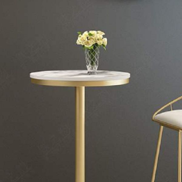 Glam Bar Dining Table Pedestal White Bistro Bar Table with Metal Base