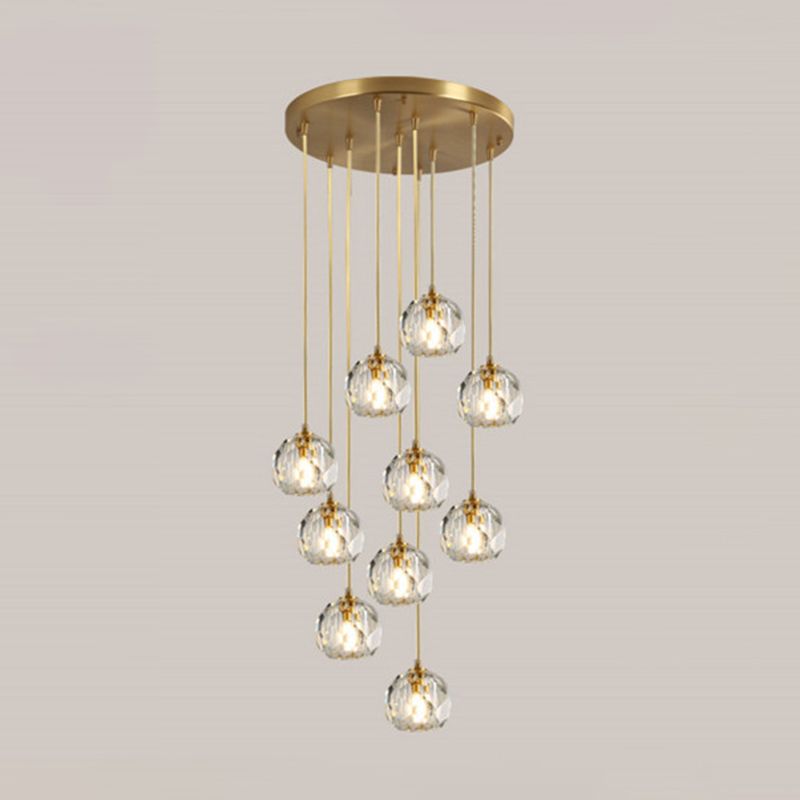 Spiral Stairs Gold Pendant Light Fixture Clear Crystal Nordic Style Hanging Light