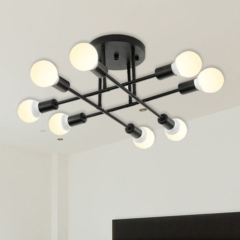 Bookstore Living Room Stacked Ceiling Light Metal Contemporary Semi Ceiling Mount Light