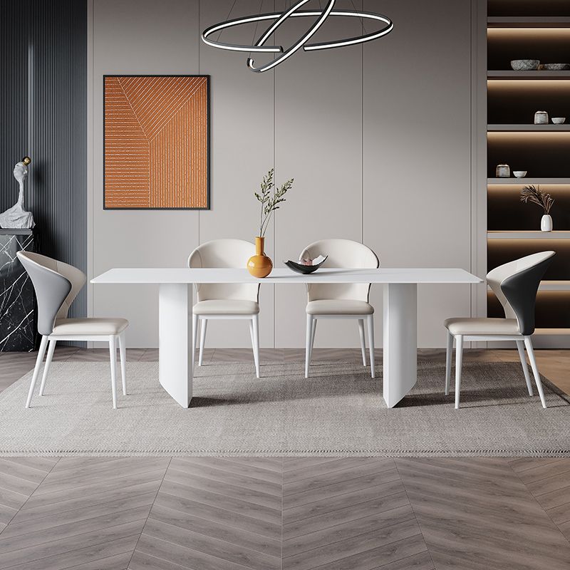 Rectangle Dining Set 1/4/5/7 Pcs Modern Stone Top Table with Wingback Chairs